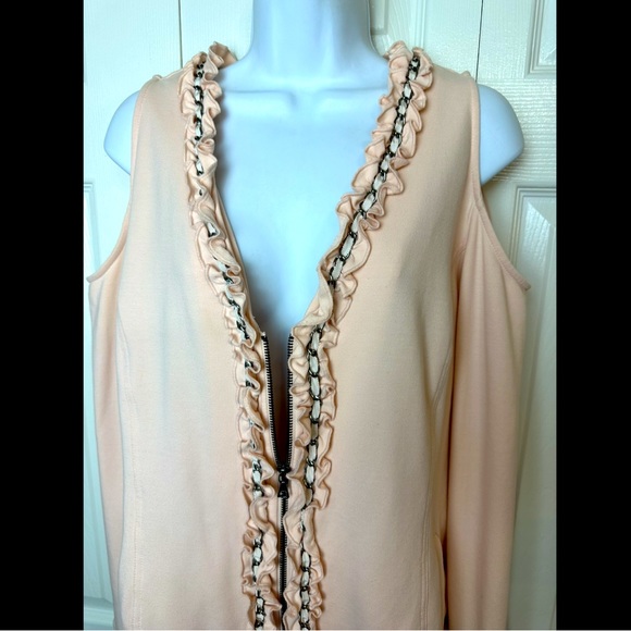 BOSTON PROPER Cold Shoulder Sweatshirt Cardigan Jacket Blouse Pink Chain Ruffle - Picture 6 of 12